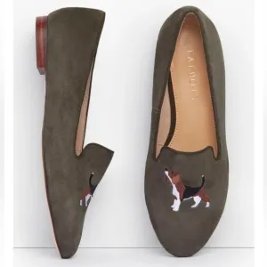 NWOT Talbots RYAN EMBROIDERED SUEDE LOAFERS/FLATS in olive size 7.5