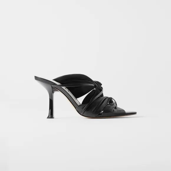 NWOT ZARA Gathered Genuine Leather Heeled Sandals