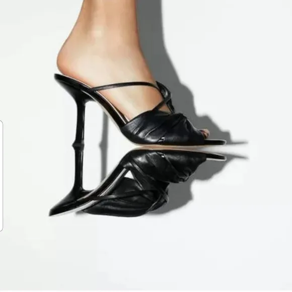NWOT ZARA Gathered Genuine Leather Heeled Sandals