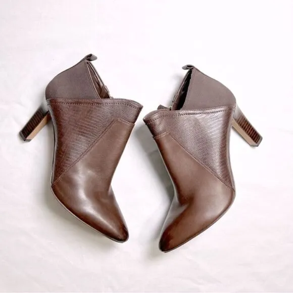NWOT Franco Sarto Brown Leather Pointed Toe High Heel Booties