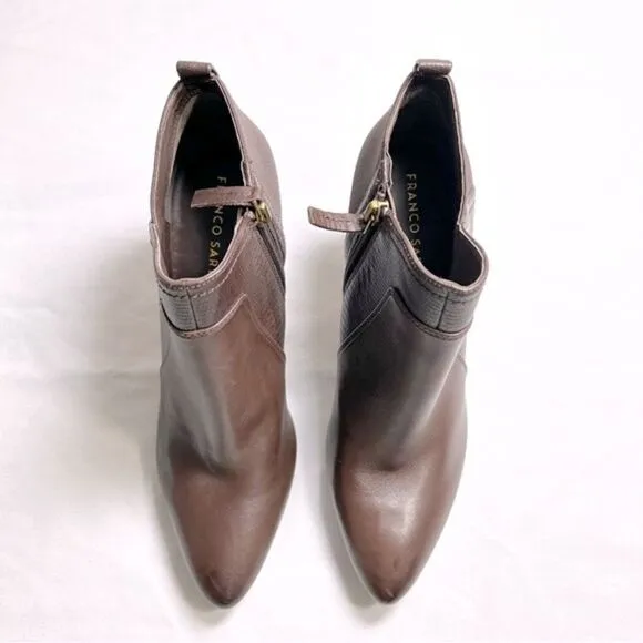 NWOT Franco Sarto Brown Leather Pointed Toe High Heel Booties
