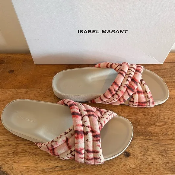 NWT Authentic Isabel Marant Holden Slides in Red Suede Calkfskin