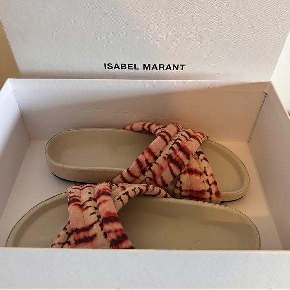 NWT Authentic Isabel Marant Holden Slides in Red Suede Calkfskin