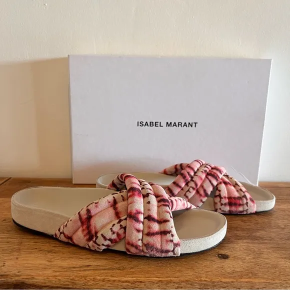 NWT Authentic Isabel Marant Holden Slides in Red Suede Calkfskin
