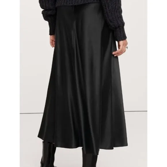 NWT BANANA REPUBLIC | Black Luxe Bias-Cut 100% Silk Midi Skirt Elegant | Size XS