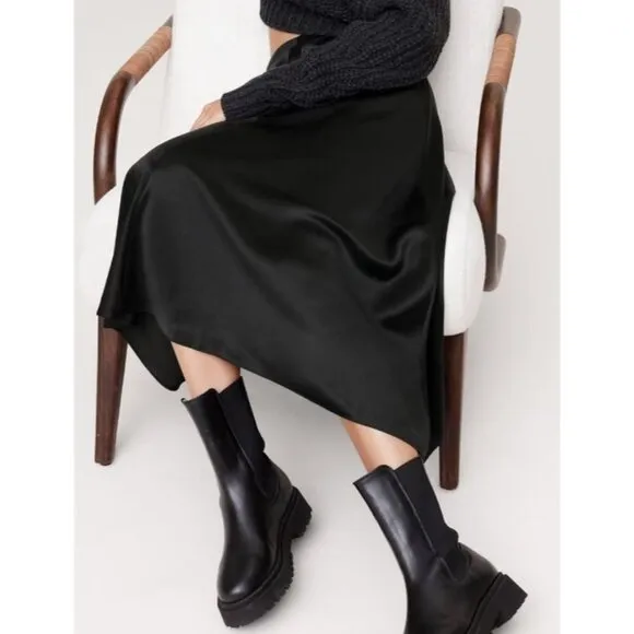NWT BANANA REPUBLIC | Black Luxe Bias-Cut 100% Silk Midi Skirt Elegant | Size XS