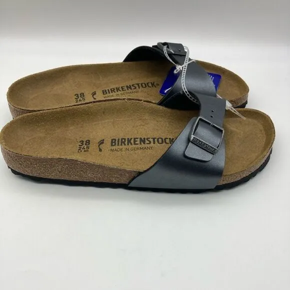 NWT Birkenstock Madrid Metallic Grey Buckle Sandals Size 38/245 Germany