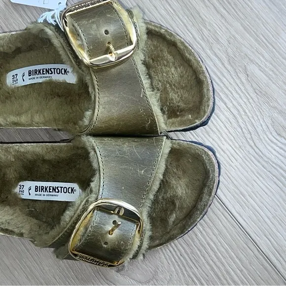 NWT Birkenstock sherling Lined oiled leather Slide Sandals
