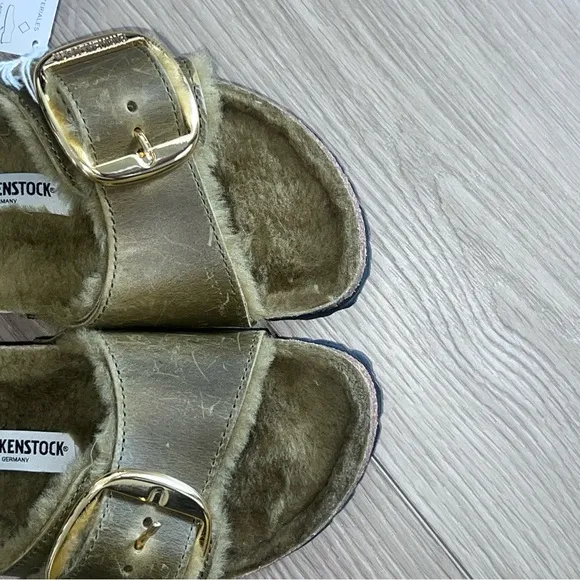 NWT Birkenstock sherling Lined oiled leather Slide Sandals