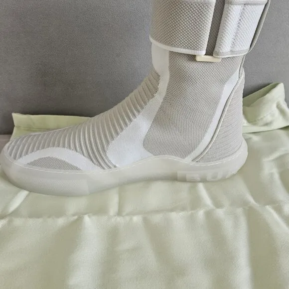 NWT Burberry Men's Vanilla Beige Knitted Stretch Nylon Sub High-top Sneakers