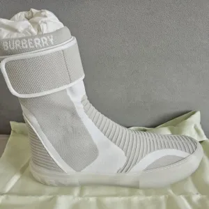 NWT Burberry Men's Vanilla Beige Knitted Stretch Nylon Sub High-top Sneakers