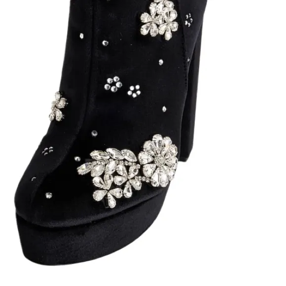 NWT Express Elegant Velvet Gem Embellished Side Zip Platform Ankle Boots Black 9