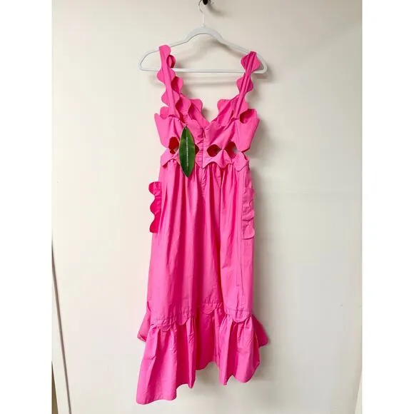 NWT FARM Rio Cut-Out Organic Cotton Sleeveless A-Line Midi Dress Pink Women's M