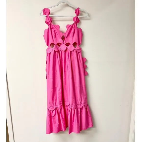 NWT FARM Rio Cut-Out Organic Cotton Sleeveless A-Line Midi Dress Pink Women's M