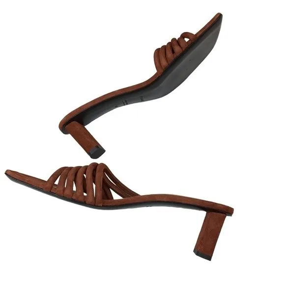 NWT Frame Le Tonga Mules Slides Brick Brown Heels 40 / 9.5 Strappy Sandals