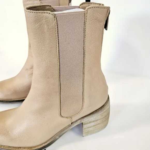 NWT Free People Essential Leather Stacked Heel Chelsea Boot Bootie Sandy Beige 9