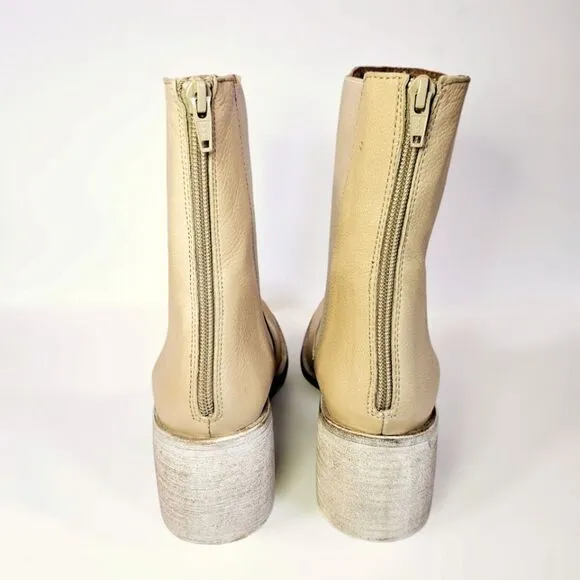 NWT Free People Essential Leather Stacked Heel Chelsea Boot Bootie Sandy Beige 9