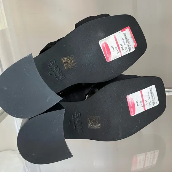 *NWT* GANNI 38 Black Satin Sandals with Chunky Heel