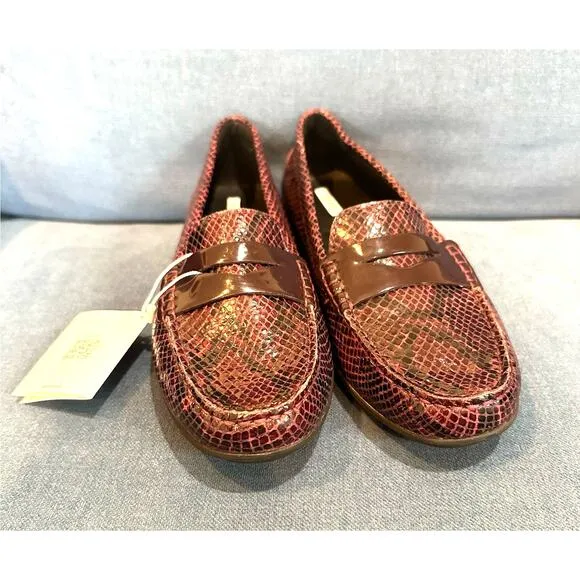 NWT Geox Reddish/Purple Faux-Snakeskin Loafers, Sz 39.5 (9.5) (JJ)
