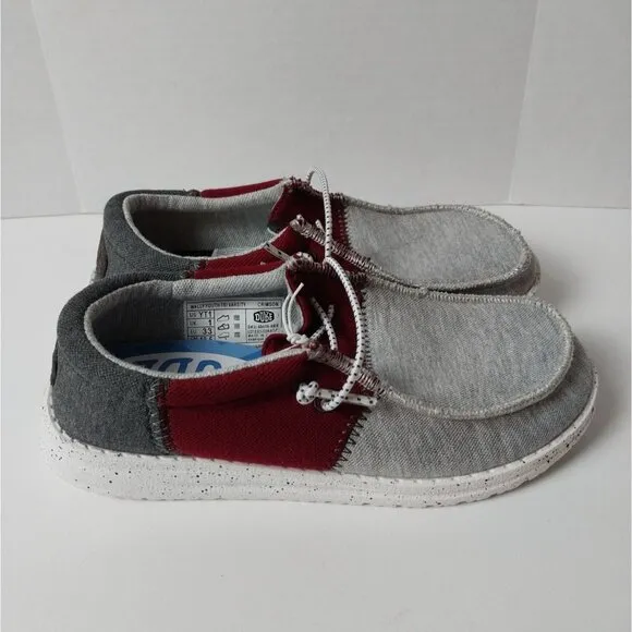 NWT Hey Dude Wally Tri Varsity Crimson Slip On Sneaker Youth Size YT1