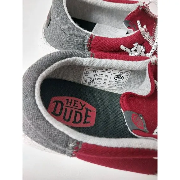 NWT Hey Dude Wally Tri Varsity Crimson Slip On Sneaker Youth Size YT1