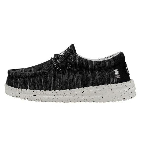 NWT Hey Dude Youth Wally Black Stretch Slip On Loafers in size youth 6