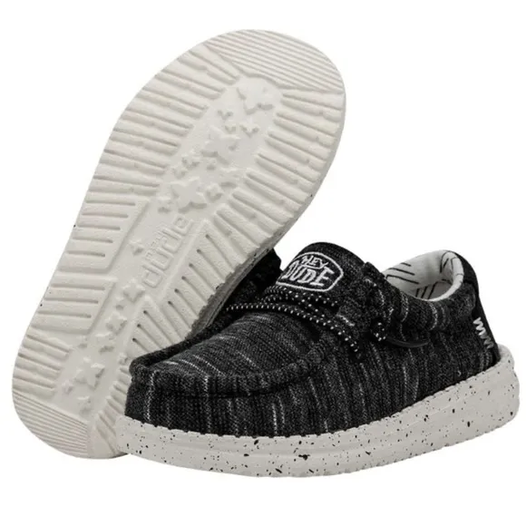 NWT Hey Dude Youth Wally Black Stretch Slip On Loafers in size youth 6