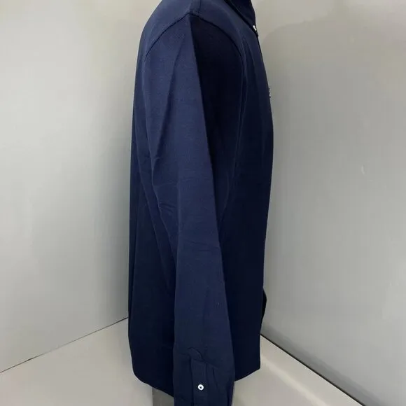 NWT James Bark Mens Button Down Shirt Navy Blue Size L Pique Embroidered Logo
