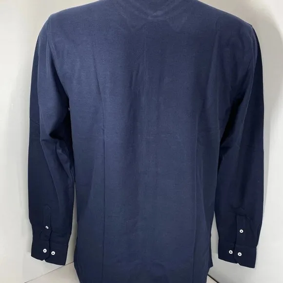 NWT James Bark Mens Button Down Shirt Navy Blue Size L Pique Embroidered Logo