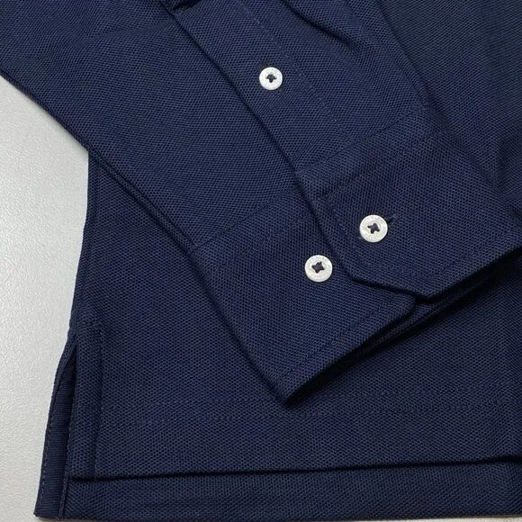 NWT James Bark Mens Button Down Shirt Navy Blue Size L Pique Embroidered Logo