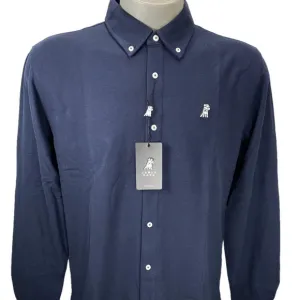 NWT James Bark Mens Button Down Shirt Navy Blue Size L Pique Embroidered Logo