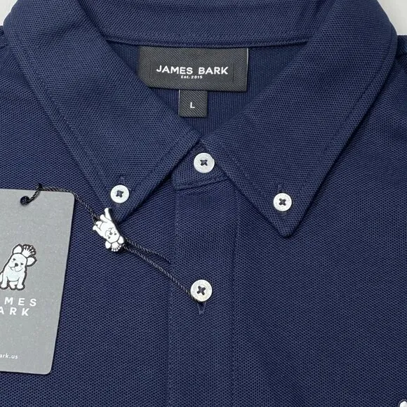 NWT James Bark Mens Button Down Shirt Navy Blue Size L Pique Embroidered Logo