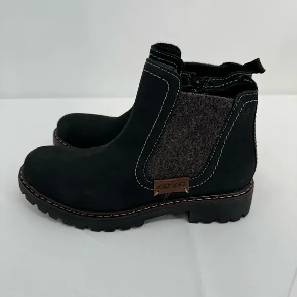 NWT JOSEPH SEIBEL Black Leather MARTA Chelsea Lug Sole Ankle Boots Sz 7-7.5 EU38