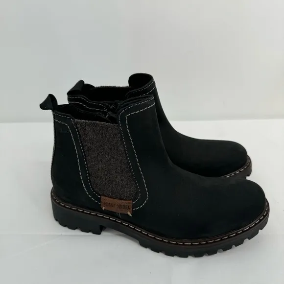NWT JOSEPH SEIBEL Black Leather MARTA Chelsea Lug Sole Ankle Boots Sz 7-7.5 EU38