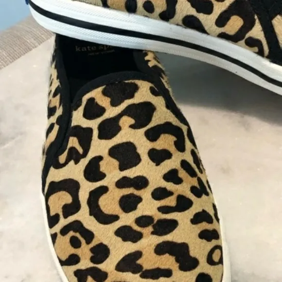 NWT KATE SPADE KEDS Double Deck Leopard Calf Hair Mules Slipon Leopard Slides