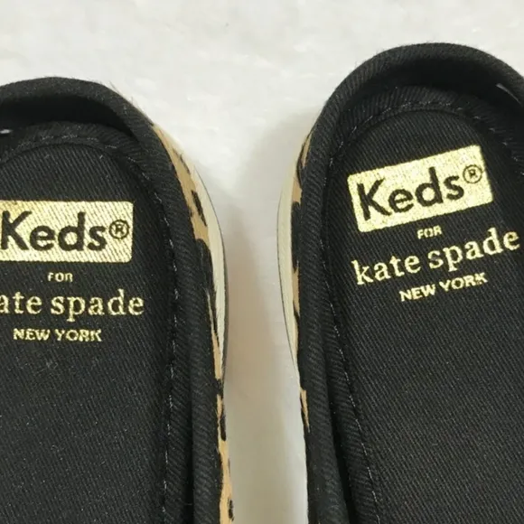 NWT KATE SPADE KEDS Double Deck Leopard Calf Hair Mules Slipon Leopard Slides