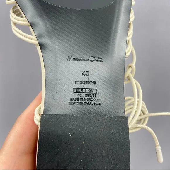 NWT Massimo Dutti Ivory Leather Lace up Gladiator Sandals US Size 9