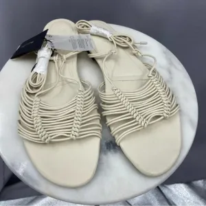 NWT Massimo Dutti Ivory Leather Lace up Gladiator Sandals US Size 9