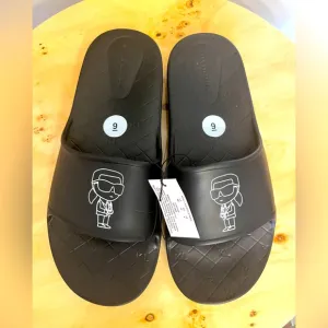 NWT Men’s Karl Lagerfeld Paris Black Cartoon Slides, Sz 9