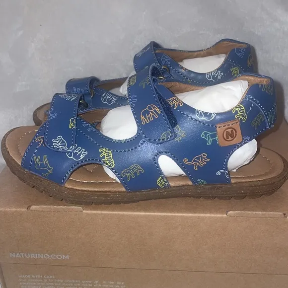 NWT NATURINO SKY Leather sandals Blue with Animals Print