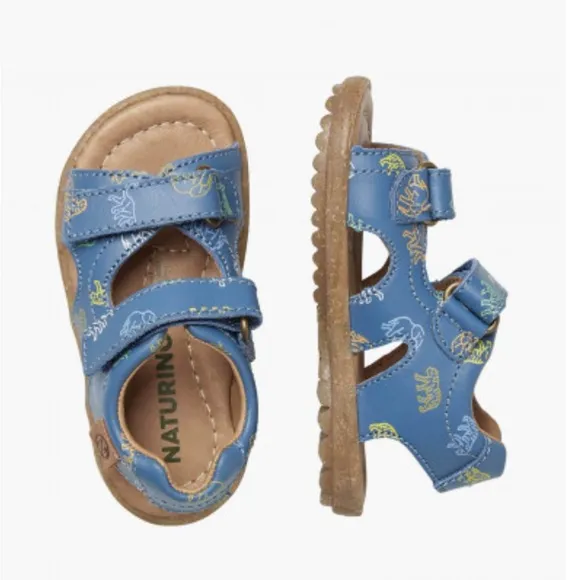 NWT NATURINO SKY Leather sandals Blue with Animals Print