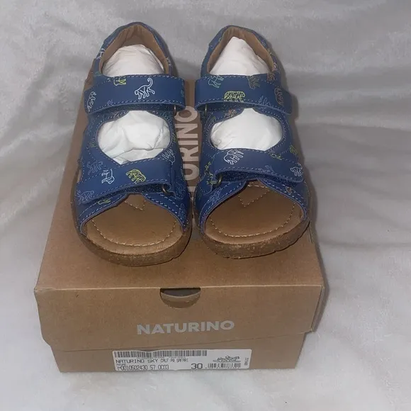 NWT NATURINO SKY Leather sandals Blue with Animals Print