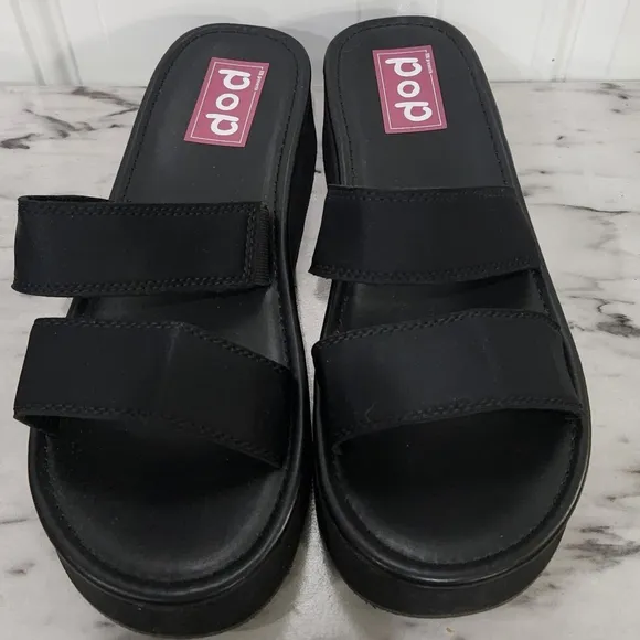 NWT POP black Macarena chunky platform sandals slides women's size 10