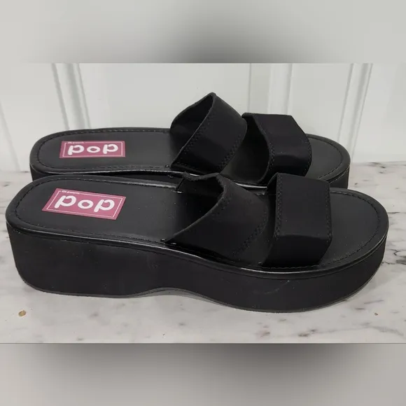NWT POP black Macarena chunky platform sandals slides women's size 10