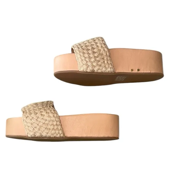 NWT RARE Beek Tan Woven Jute Leather Platform Sandals Slides - 10
