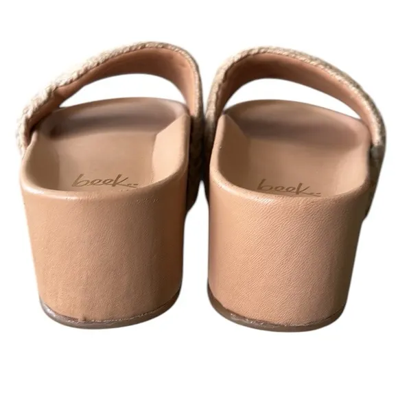 NWT RARE Beek Tan Woven Jute Leather Platform Sandals Slides - 10