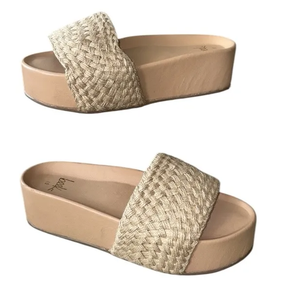 NWT RARE Beek Tan Woven Jute Leather Platform Sandals Slides - 10