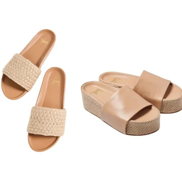 NWT RARE Beek Tan Woven Jute Leather Platform Sandals Slides - 10