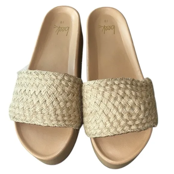 NWT RARE Beek Tan Woven Jute Leather Platform Sandals Slides - 10