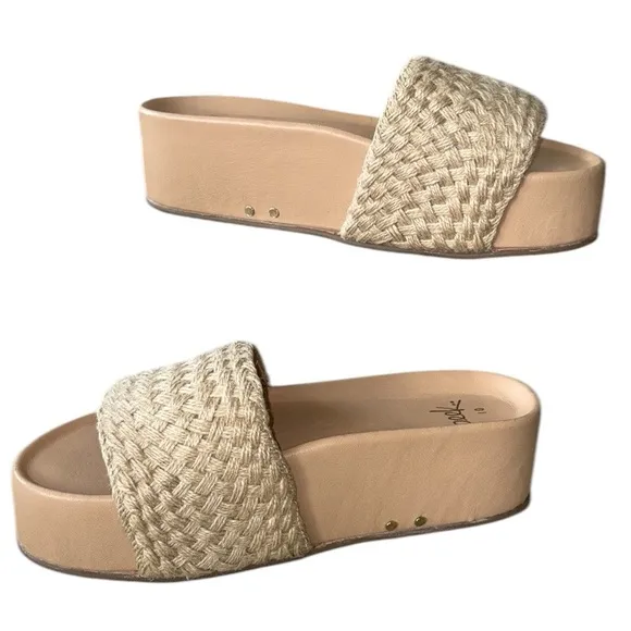 NWT RARE Beek Tan Woven Jute Leather Platform Sandals Slides - 10